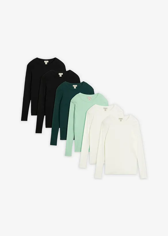 Rippshirt aus reiner Bio-Baumwolle (6er Pack) in schwarz von vorne - bonprix Rippshirt aus reiner Bio-Baumwolle (6er Pack) in schwarz von vorne - bonprix