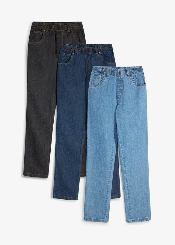 Regular Fit Schlupfhose aus reiner Baumwolle, Straight (3er-Pack) in blau von vorne - bonprix
