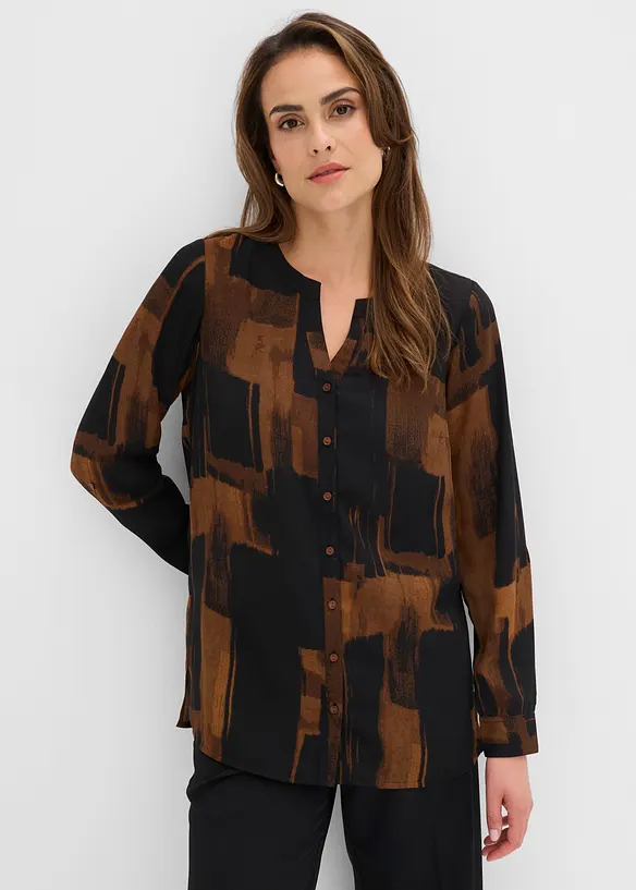 Chiffon-Longbluse mit Druck in braun von vorne (im Anschnitt) - bonprix