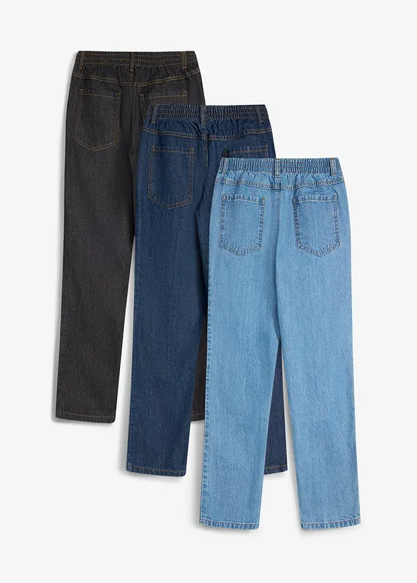 Regular Fit Schlupfhose aus reiner Baumwolle, Straight (3er-Pack) in blau von hinten - bonprix