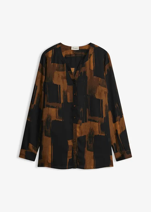Chiffon-Longbluse mit Druck in braun von vorne - bonprix