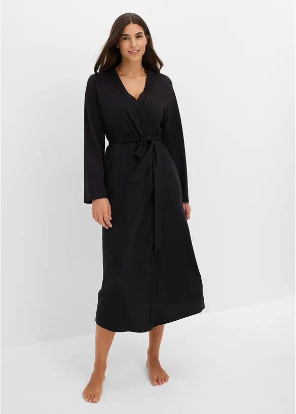 Bademantel aus Shirtqualität in schwarz von vorne (Totalaufnahme) - bonprix