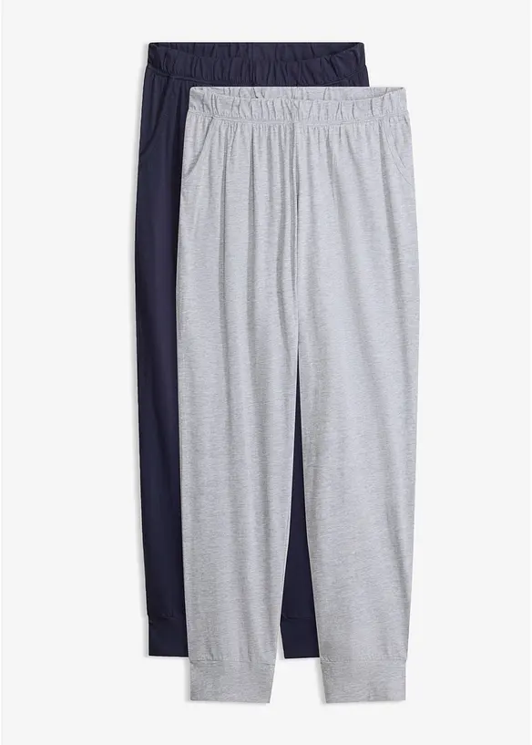 Lange Pyjamahose (2er Pack) in grau von vorne - bonprix