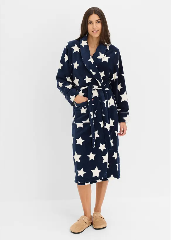 Fleece Bademantel in blau von vorne (Totalaufnahme) - bonprix