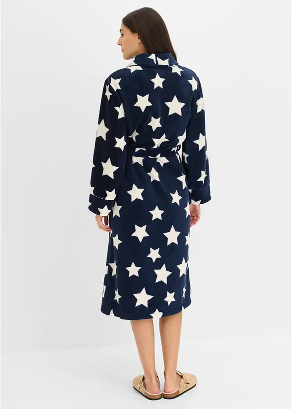 Fleece Bademantel in blau von hinten (Totalaufnahme) - bonprix