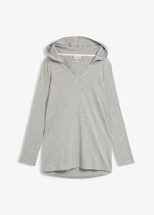 Longshirt mit Kapuze in grau von vorne - bonprix