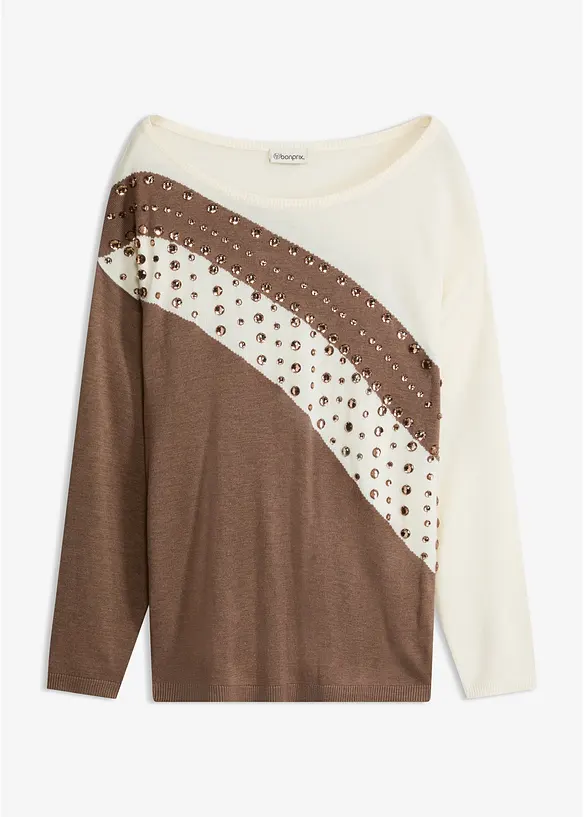 Longpullover mit Applikation in braun von vorne - bonprix