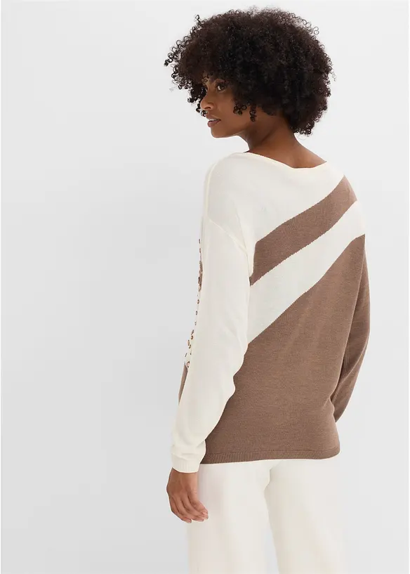 Longpullover mit Applikation in braun von hinten (im Anschnitt) - bonprix
