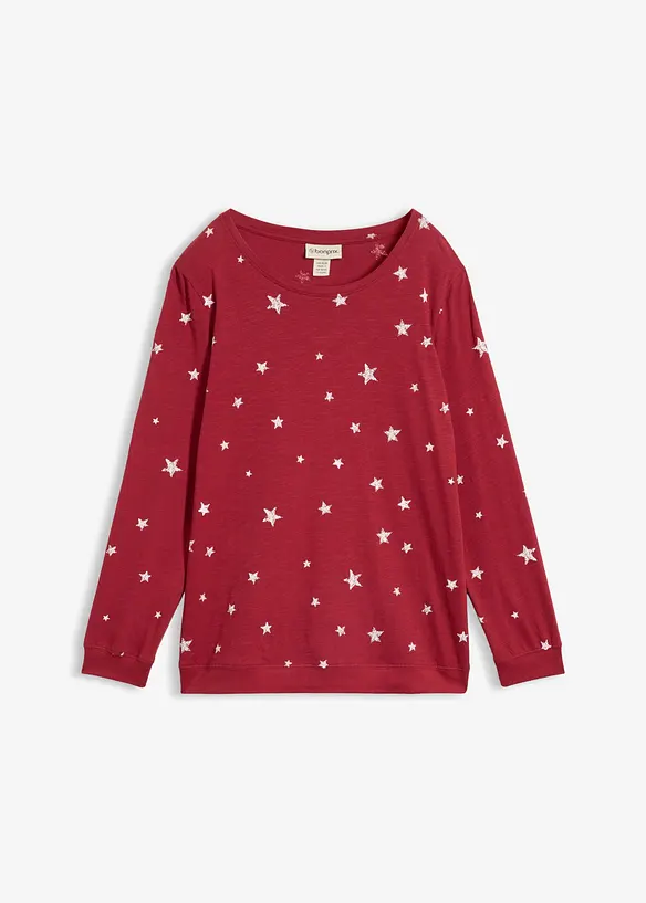 Bedrucktes Langarmshirt aus Baumwolle in rot von vorne - bonprix