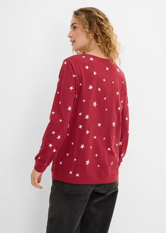 Bedrucktes Langarmshirt aus Baumwolle in rot von hinten (im Anschnitt) - bonprix