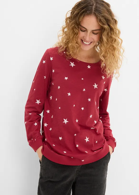 Bedrucktes Langarmshirt aus Baumwolle in rot von vorne (im Anschnitt) - bonprix
