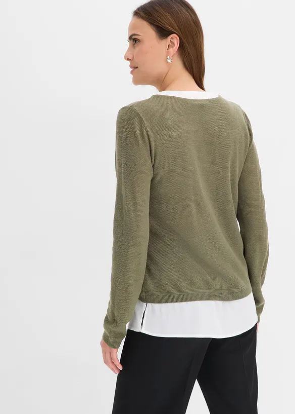 Feinstrickpullover mit Bluseneinsatz in grün von hinten (im Anschnitt) - bonprix Feinstrickpullover mit Bluseneinsatz in grün von hinten (im Anschnitt) - bonprix