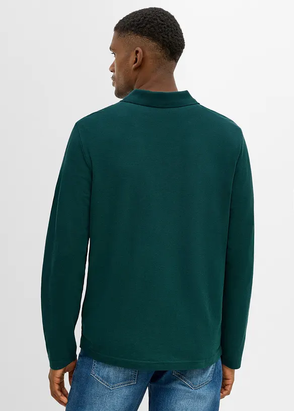 Piqué-Poloshirt, Langarm in grün von hinten (im Anschnitt) - bonprix
