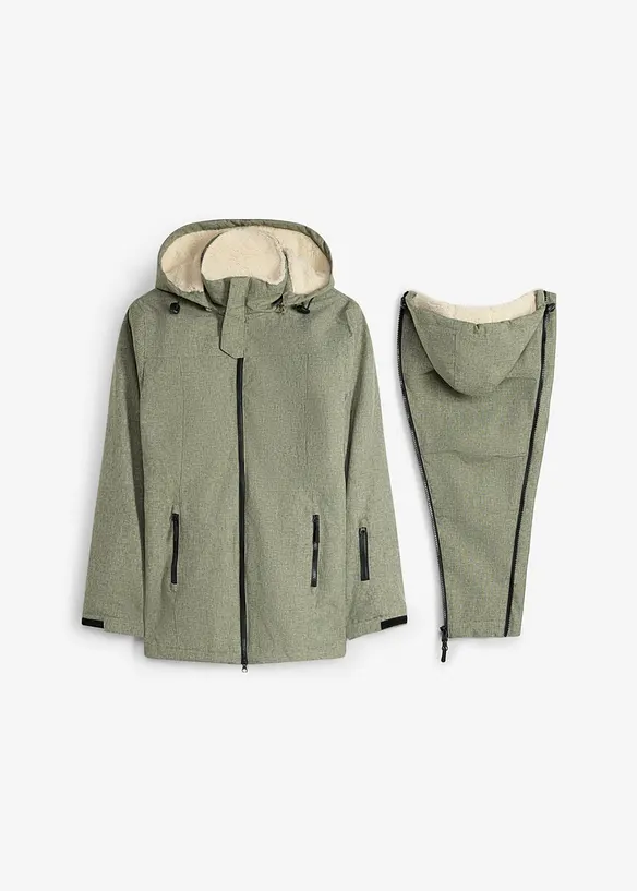 Kuschelige 3-in-1 Umstandsjacke und Tragejacke in grün von vorne - bonprix