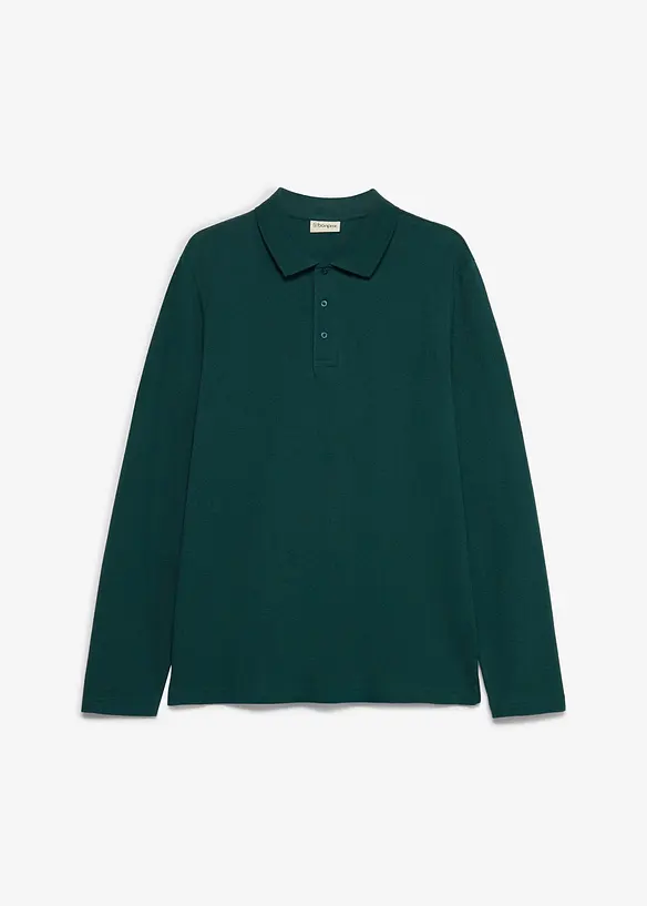 Piqué-Poloshirt, Langarm in grün von vorne - bonprix