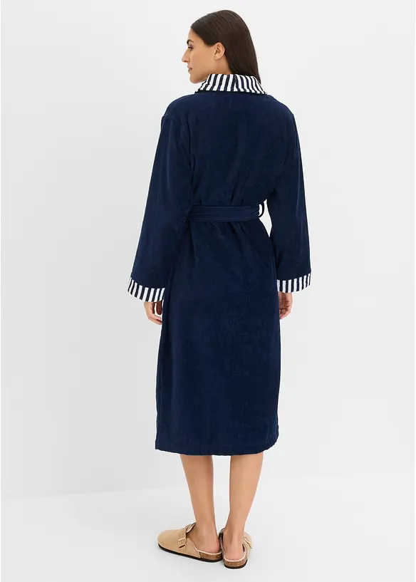 Frottee Bademantel aus Baumwolle in blau von hinten (Totalaufnahme) - bonprix