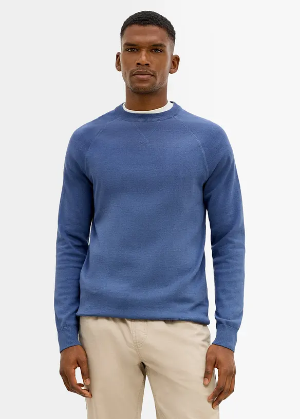 Feinstrickpullover aus reiner Baumwolle (2er Pack) in blau von vorne (im Anschnitt) - bonprix