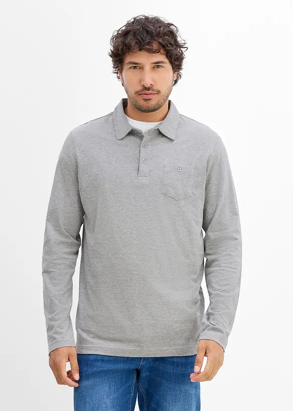 Polo-Langarmshirt mit Brusttasche (2er Pack) in petrol von vorne (im Anschnitt) - bonprix