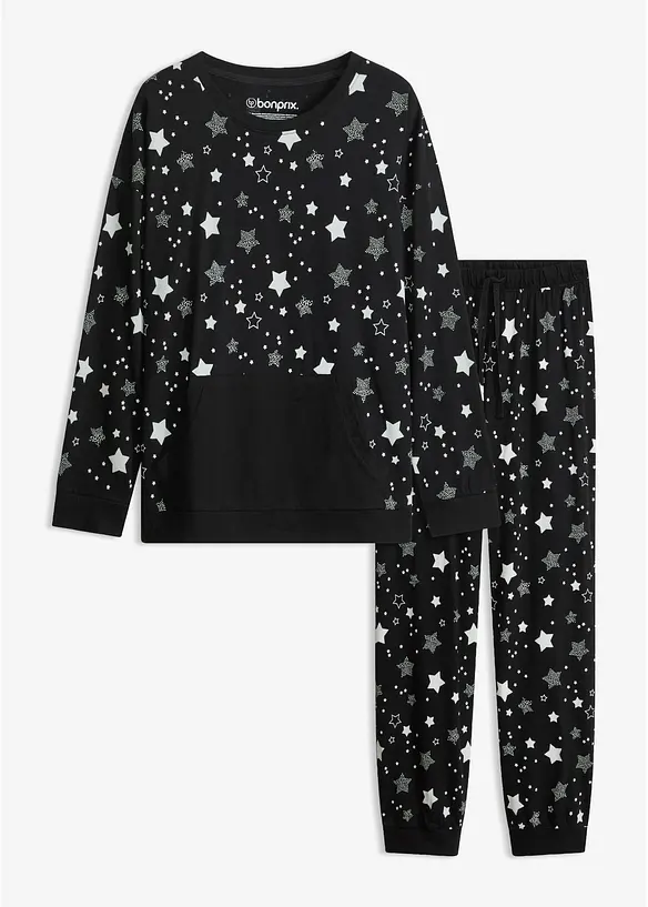 Pyjama mit Bio-Baumwolle in schwarz von vorne - bonprix