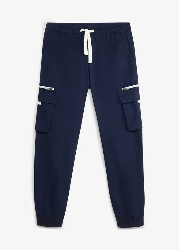 Stretch-Cargo-Schlupfhose, Regular Fit in blau von vorne - bonprix