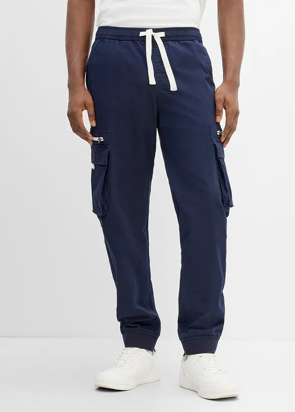 Stretch-Cargo-Schlupfhose, Regular Fit in blau von vorne - bonprix