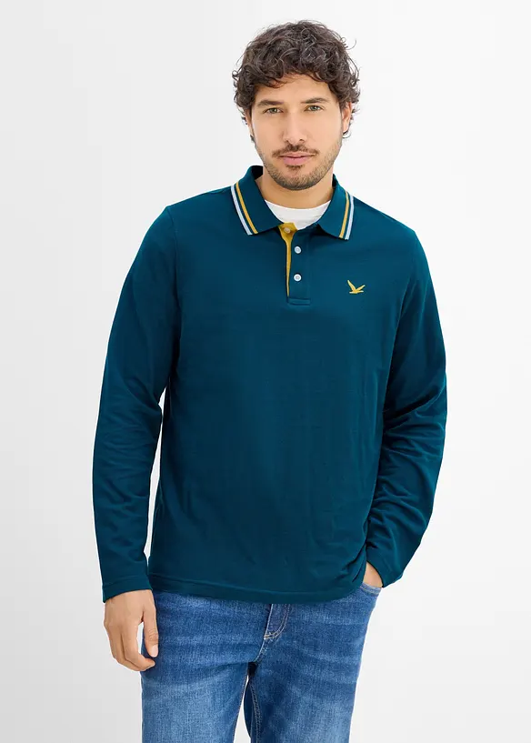 Poloshirt aus reiner Bio-Baumwolle (2er Pack) in petrol von vorne (im Anschnitt) - bonprix