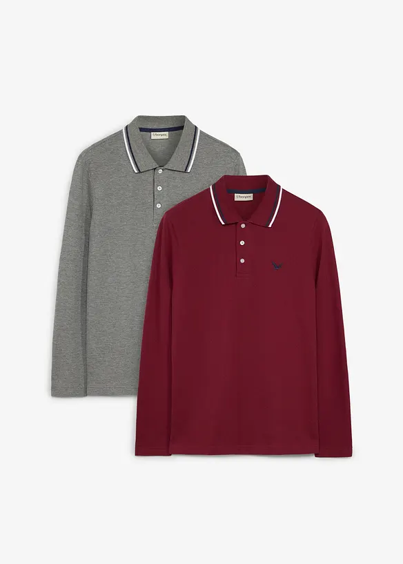 Poloshirt aus reiner Bio-Baumwolle (2er Pack) in rot von vorne - bonprix