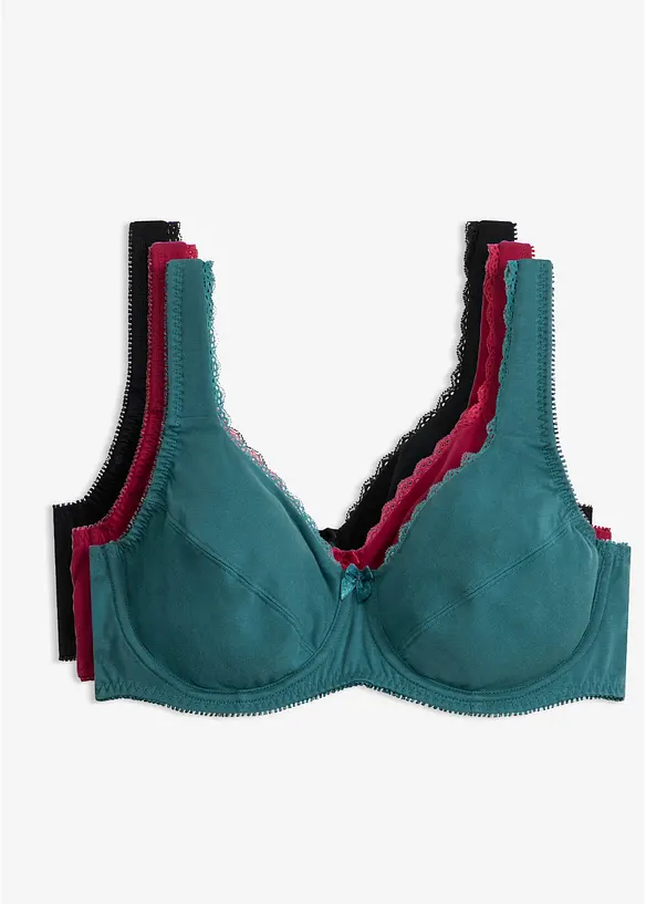 BH mit Bügel mit weicher Bio-Baumwolle (3er Pack) in schwarz von vorne - bonprix