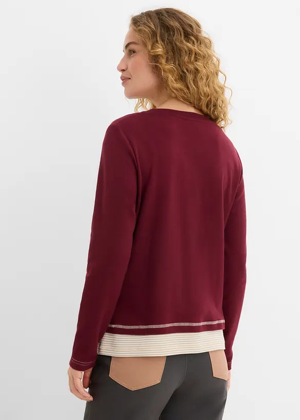 Baumwoll-Langarmshirt, 2 in 1-Optik in rot von hinten (im Anschnitt) - bonprix