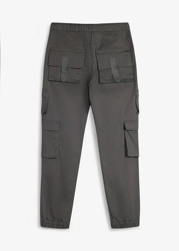 Regular Fit Stretch-Cargo-Schlupfhose mit praktischen Taschen in grau von hinten - bonprix