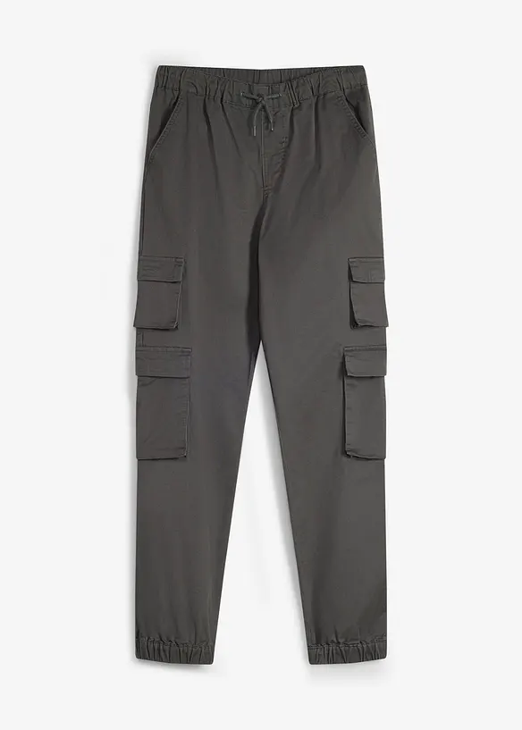 Regular Fit Stretch-Cargo-Schlupfhose mit praktischen Taschen in grau von vorne - bonprix
