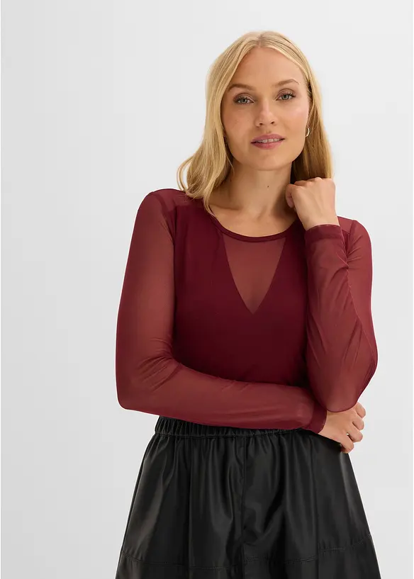 Figurbetontes Langarmshirt in rot von vorne (im Anschnitt) - bonprix Figurbetontes Langarmshirt in rot von vorne (im Anschnitt) - bonprix