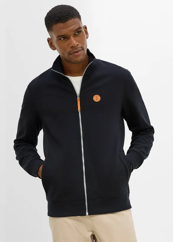 Stehkragen-Sweatjacke in Regular Fit in schwarz von vorne (im Anschnitt) - bonprix