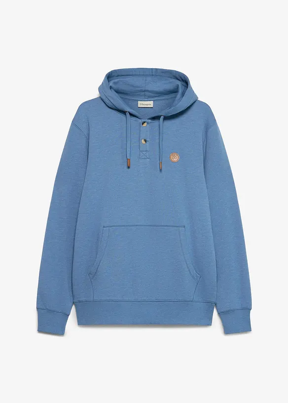 Hoodie mit Lederimitat-Details in blau von vorne - bonprix