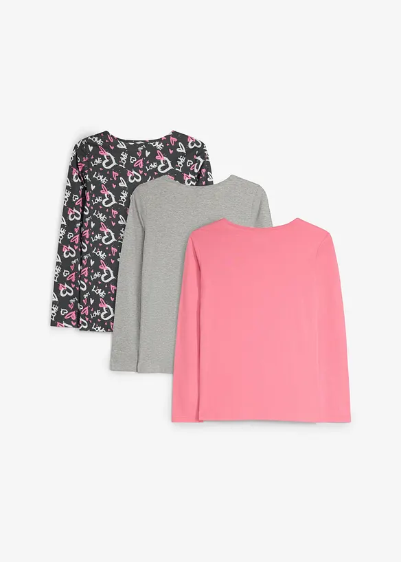 Langarmshirt aus reiner Baumwolle (3er Pack) in pink von hinten - bonprix