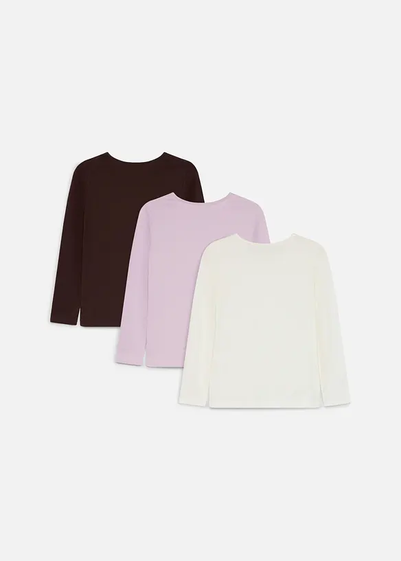 Langarmshirt aus reiner Baumwolle (3er Pack) in lila von hinten - bonprix