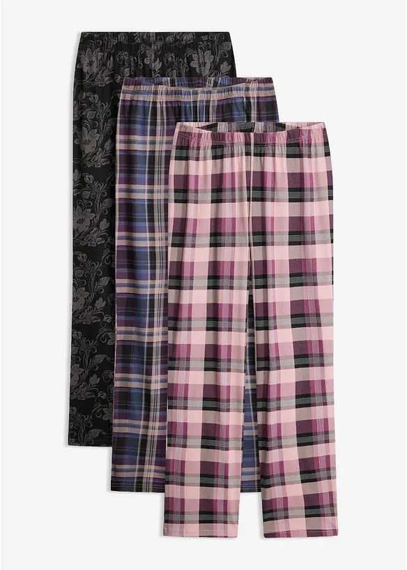 Pyjamahose aus reiner Baumwolle (3er Pack) in schwarz von vorne - bonprix Pyjamahose aus reiner Baumwolle (3er Pack) in schwarz von vorne - bonprix