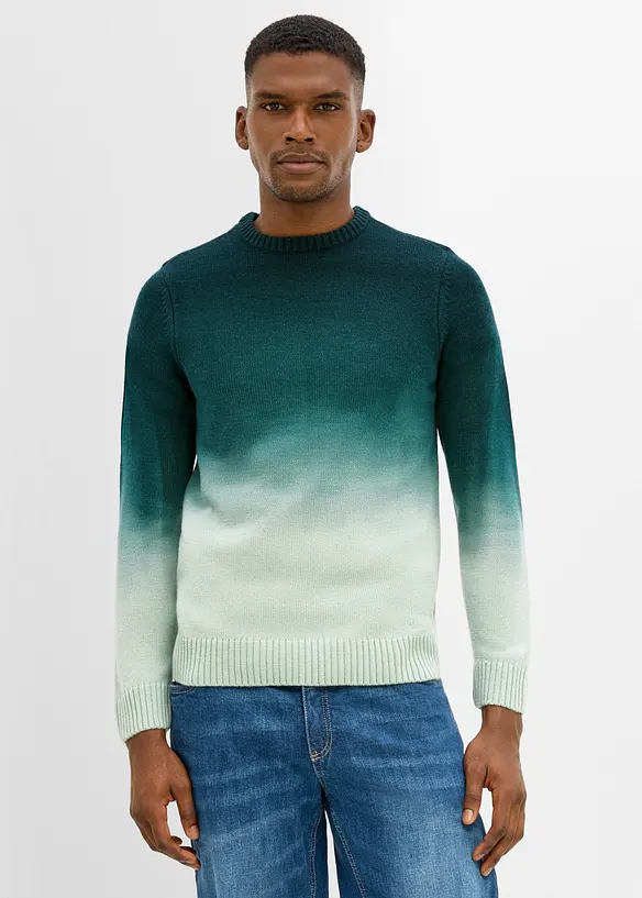 Feinstrickpullover in Regular-Fit in grün von vorne (im Anschnitt) - bonprix