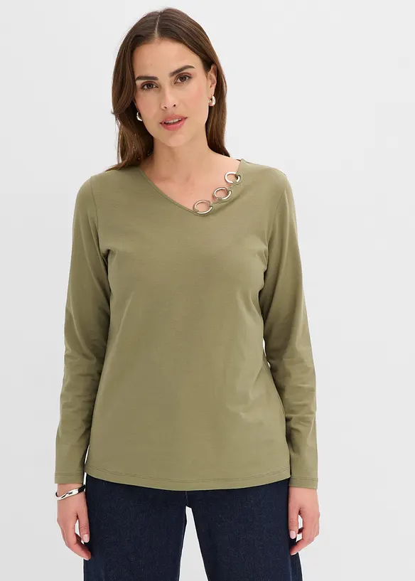 Langarmshirt mit Ösen in grün von vorne (im Anschnitt) - bonprix Langarmshirt mit Ösen in grün von vorne (im Anschnitt) - bonprix
