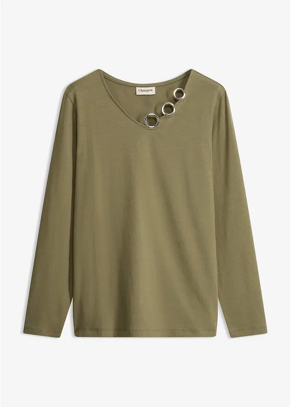 Langarmshirt mit Ösen in grün von vorne - bonprix Langarmshirt mit Ösen in grün von vorne - bonprix