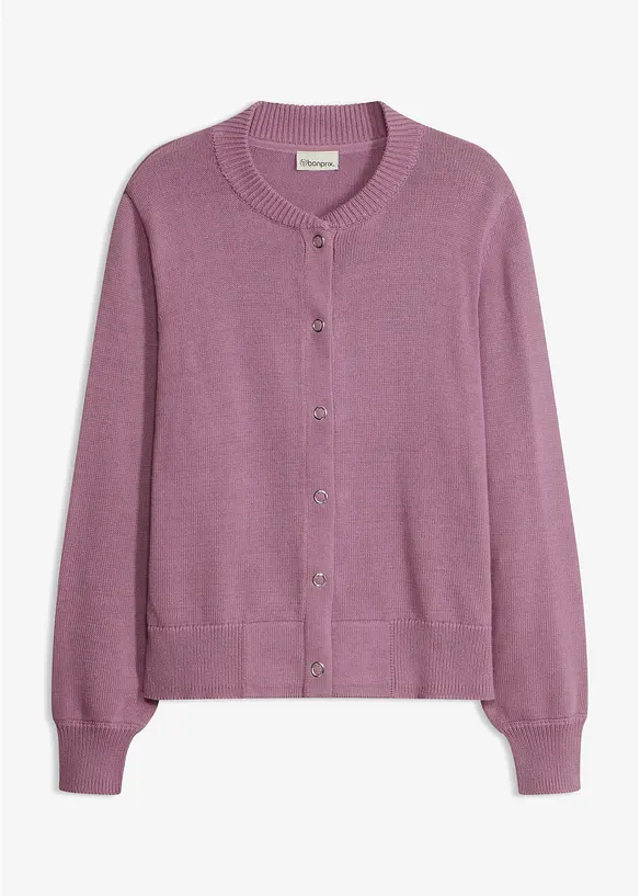 Strickjacke aus reiner Baumwolle in lila von vorne - bonprix