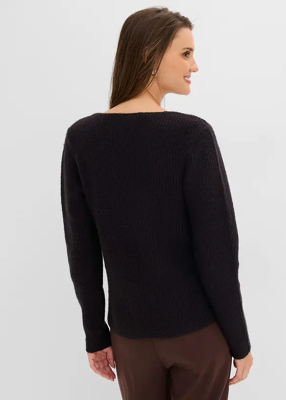 Wickelpullover mit V-Ausschnitt in schwarz von hinten (im Anschnitt) - bonprix Wickelpullover mit V-Ausschnitt in schwarz von hinten (im Anschnitt) - bonprix