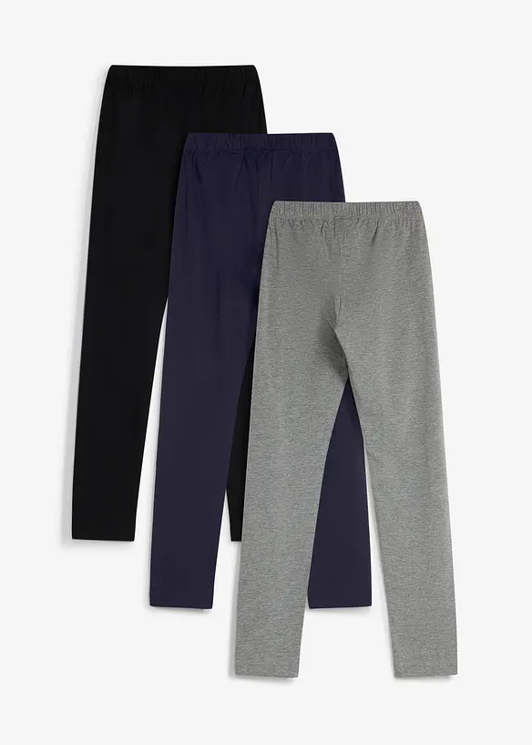 Leggings aus elastischem Bio-Baumwoll-Mix (3er Pack) in schwarz von hinten - bonprix