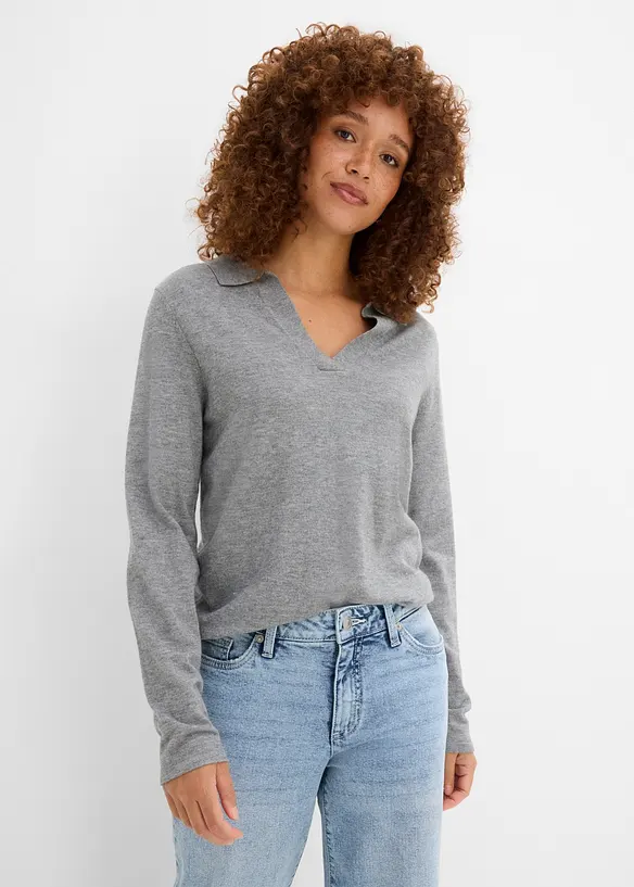 Poloshirt aus feiner Viskose in grau von vorne (im Anschnitt) - bonprix