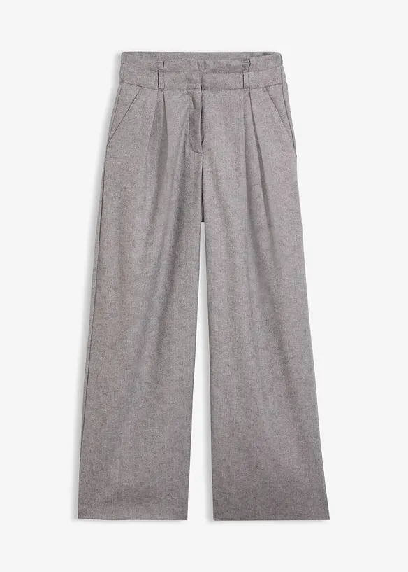 Weite Bundfaltenhose mit weichem Wollanteil in grau von vorne - bonprix Weite Bundfaltenhose mit weichem Wollanteil in grau von vorne - bonprix