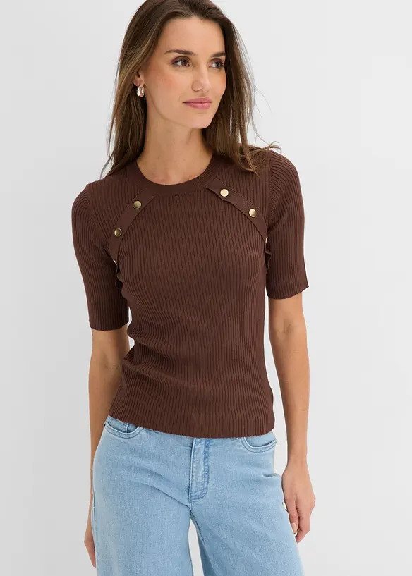 Feinstrickpullover aus softem Viskose-Mix in braun von vorne (im Anschnitt) - bonprix Feinstrickpullover aus softem Viskose-Mix in braun von vorne (im Anschnitt) - bonprix