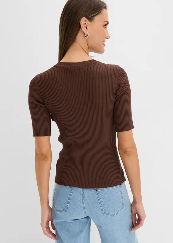 Feinstrickpullover aus softem Viskose-Mix in braun von hinten (im Anschnitt) - bonprix Feinstrickpullover aus softem Viskose-Mix in braun von hinten (im Anschnitt) - bonprix
