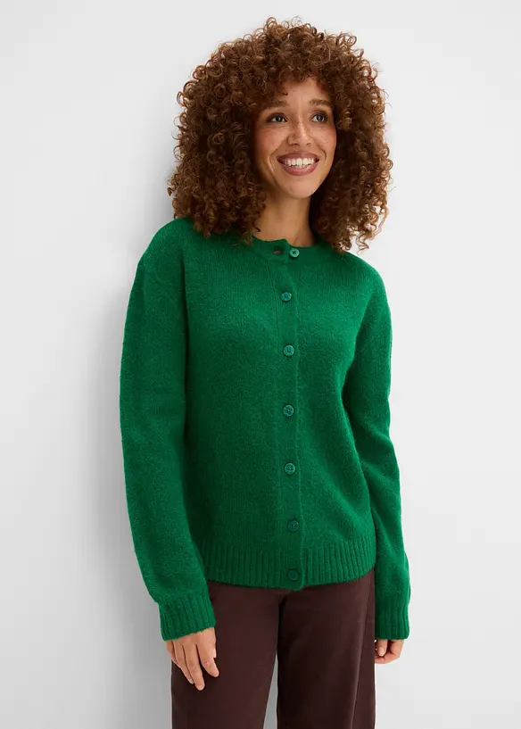 Strickjacke in grün von vorne (im Anschnitt) - bonprix