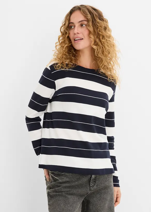 Langarmshirt aus schwerer Baumwolle in blau von vorne (im Anschnitt) - bonprix Langarmshirt aus schwerer Baumwolle in blau von vorne (im Anschnitt) - bonprix