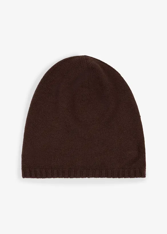 Feinstrickbeanie mit Merinowolle in braun von vorne - bonprix